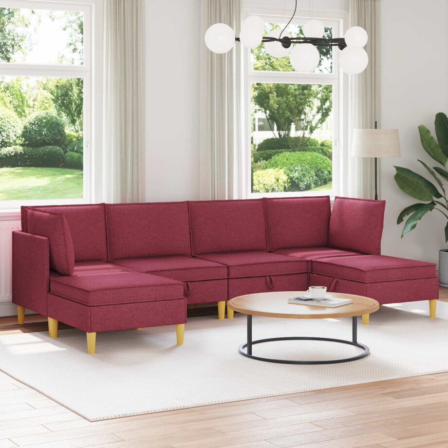 vidaXL Modulaire Sofa Set met Opslag 6 pcs Wijnrood Stof vidaXL Modulaire Sofa Set met Opslag 6 pcs Wijnrood Stof afbeelding 1