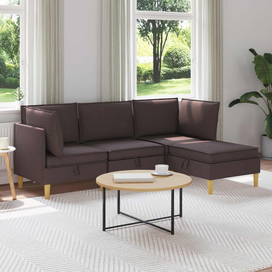 vidaXL Modulaire Sofa Set met Opslag 4 pcs Donkerbruin Stof vidaXL Modulaire Sofa Set met Opslag 4 pcs Donkerbruin Stof afbeelding 1