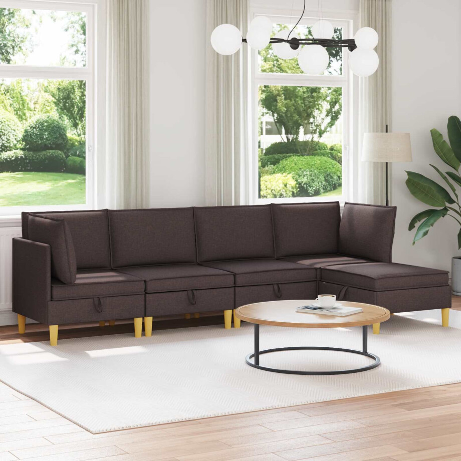 vidaXL Modulaire Sofa Set met Opslag 5 pcs Donkerbruin Stof afbeelding 1