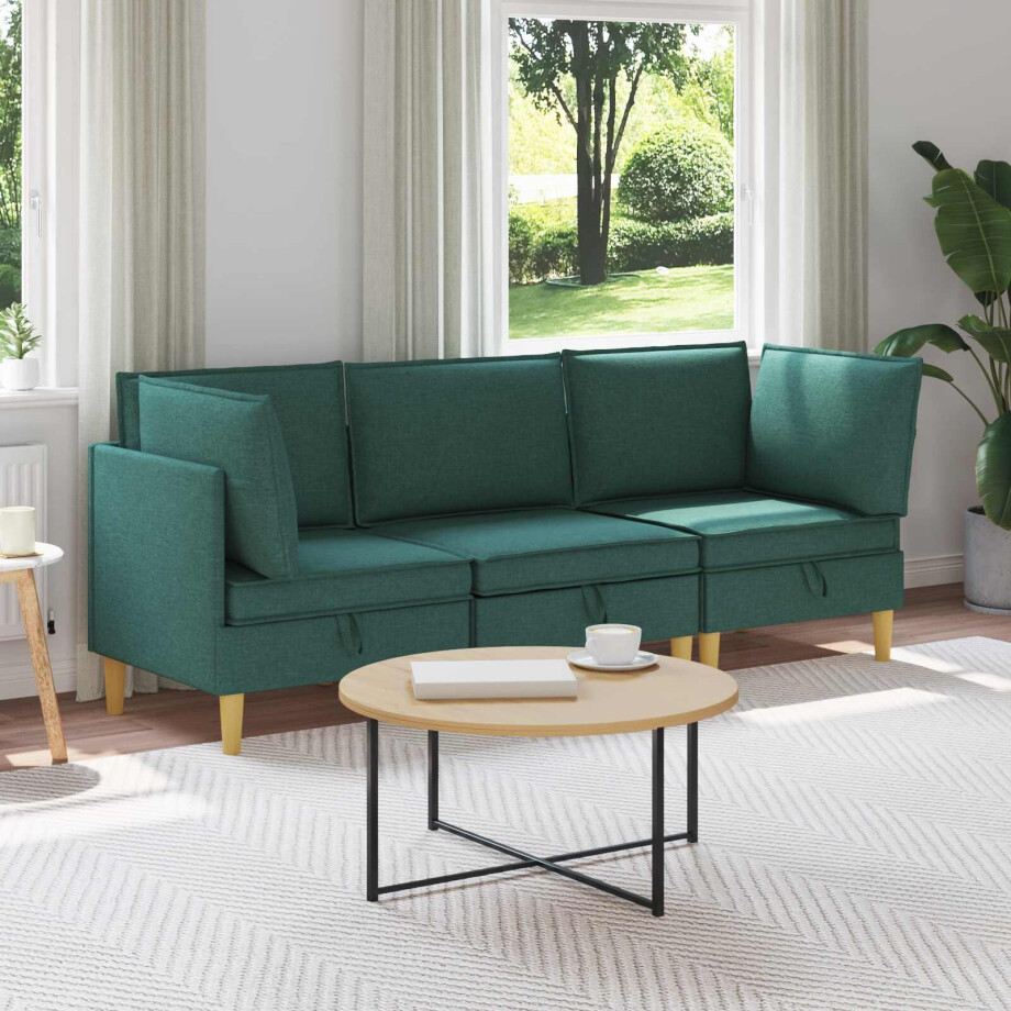 vidaXL Modulaire Sofa Set met Opslag 3 pcs Donkergroen Stof afbeelding 1
