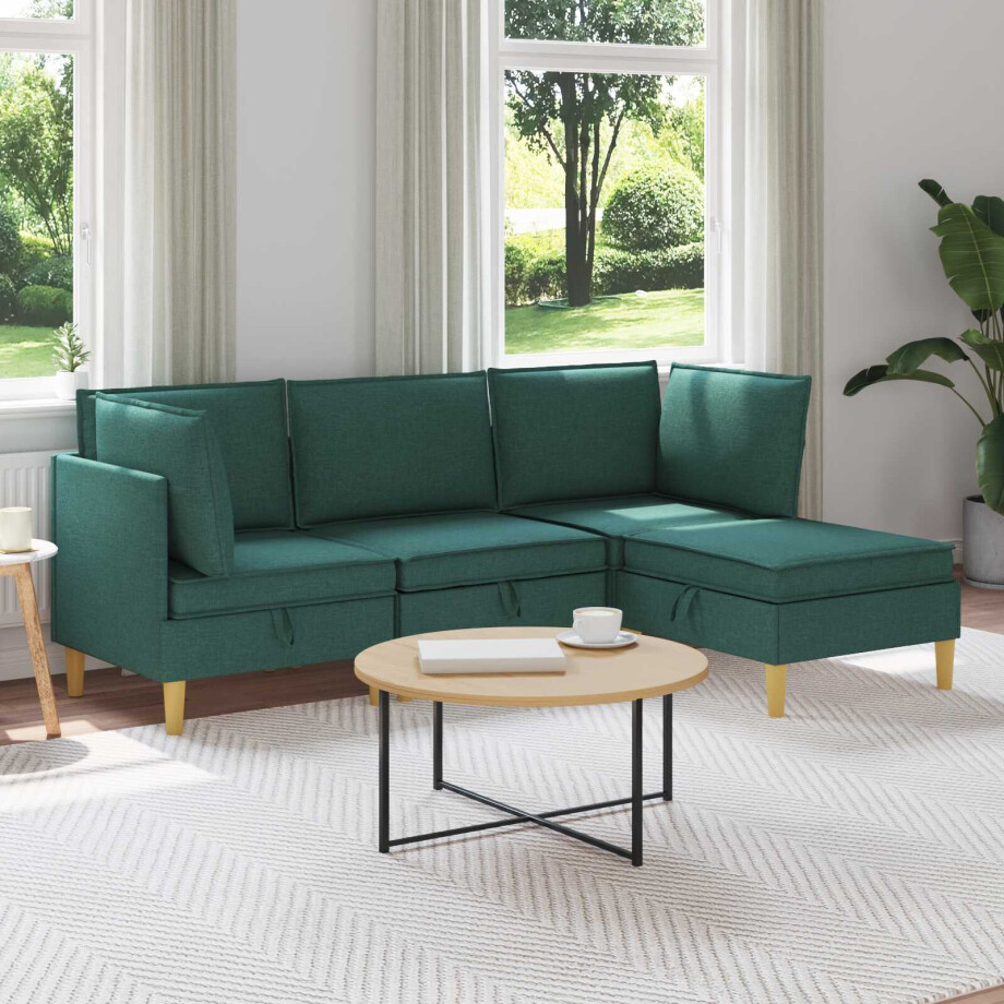 vidaXL Modulaire Sofa Set met Opslag 4 pcs Donkergroen Stof afbeelding 1