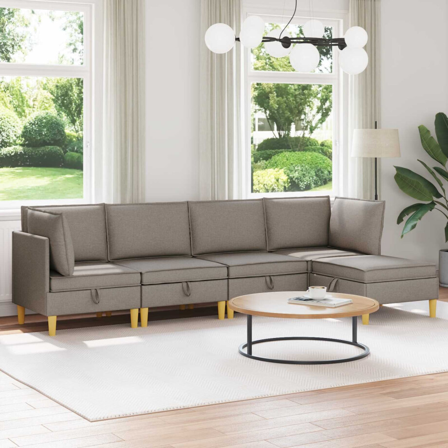 vidaXL Modulaire Sofa Set met Opslag 5 pcs Taupe Stof vidaXL Modulaire Sofa Set met Opslag 5 pcs Taupe Stof afbeelding 1
