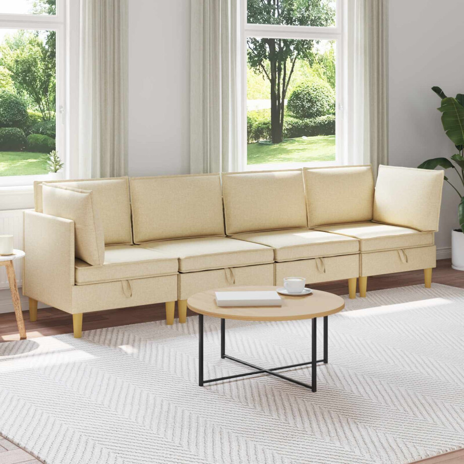 vidaXL Modulaire Sofa Set met Opslag 4 pcs Crèmekleurig Stof vidaXL Modulaire Sofa Set met Opslag 4 pcs Crèmekleurig Stof afbeelding 1
