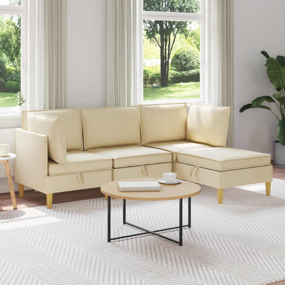 vidaXL Modulaire Sofa Set met Opslag 4 pcs Crèmekleurig Stof vidaXL Modulaire Sofa Set met Opslag 4 pcs Crèmekleurig Stof afbeelding 1