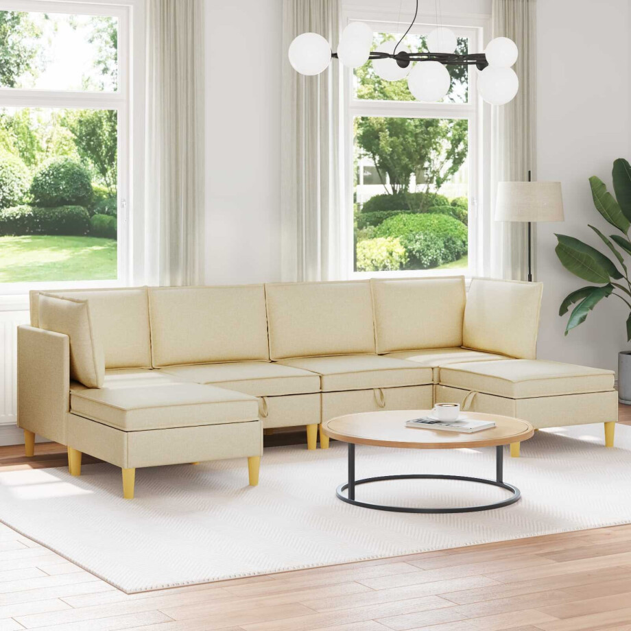 vidaXL Modulaire Sofa Set met Opslag 6 pcs Crèmekleurig Stof vidaXL Modulaire Sofa Set met Opslag 6 pcs Crèmekleurig Stof afbeelding 1