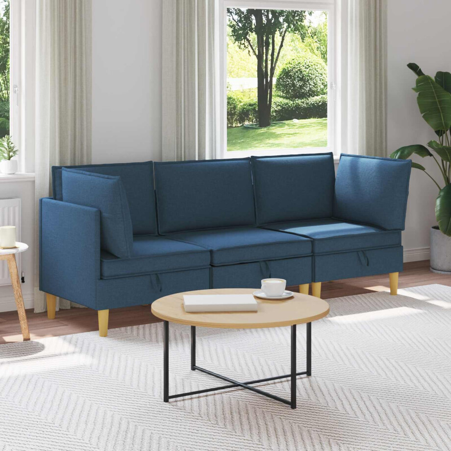 vidaXL Modulaire Sofa Set met Opslag 3 pcs Blauw Stof vidaXL Modulaire Sofa Set met Opslag 3 pcs Blauw Stof afbeelding 1