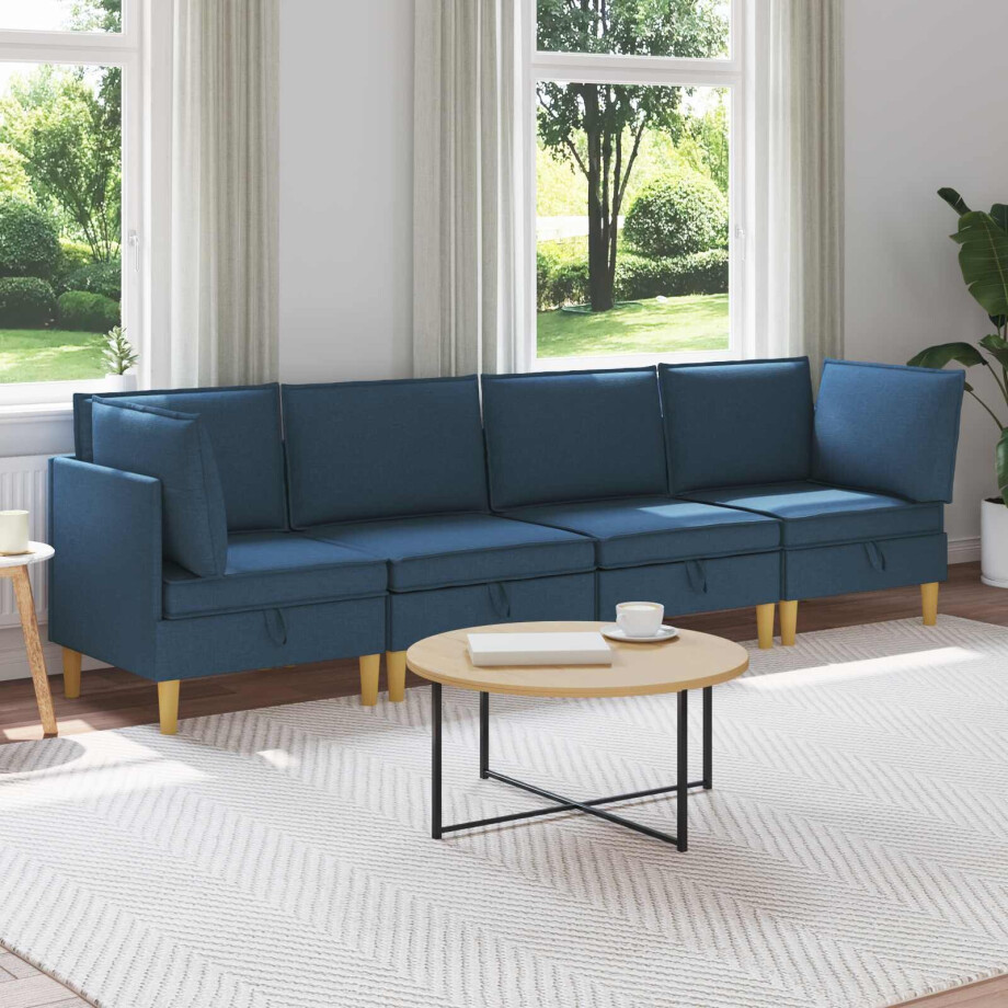 vidaXL Modulaire Sofa Set met Opslag 4 pcs Blauw Stof vidaXL Modulaire Sofa Set met Opslag 4 pcs Blauw Stof afbeelding 1