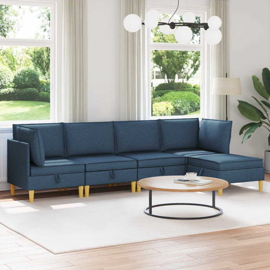 vidaXL Modulaire Sofa Set met Opslag 5 pcs Blauw Stof vidaXL Modulaire Sofa Set met Opslag 5 pcs Blauw Stof afbeelding 1