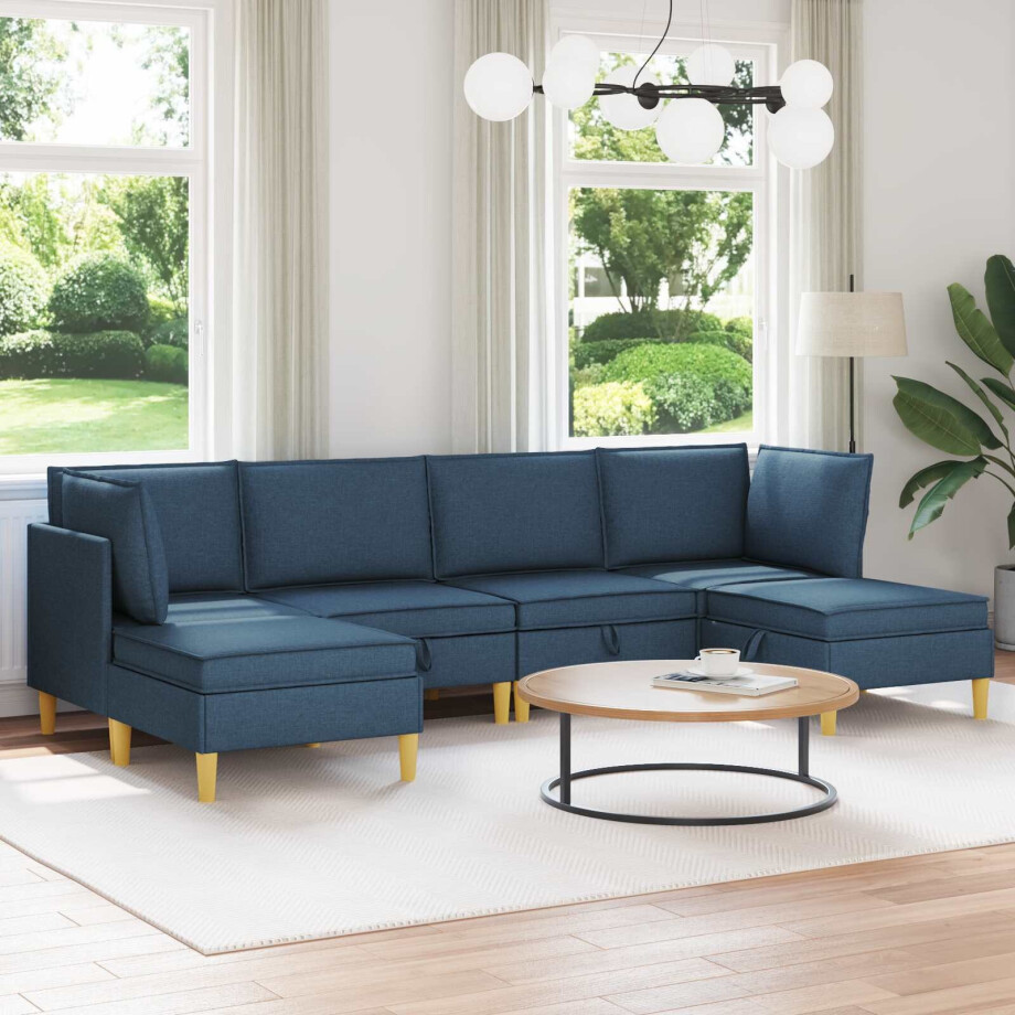 vidaXL Modulaire Sofa Set met Opslag 6 pcs Blauw Stof vidaXL Modulaire Sofa Set met Opslag 6 pcs Blauw Stof afbeelding 1
