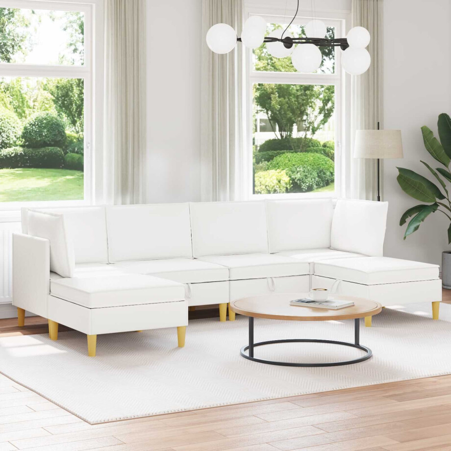 vidaXL Modulaire Sofa Set met Opslag 6 pcs Wit Stof vidaXL Modulaire Sofa Set met Opslag 6 pcs Wit Stof afbeelding 1