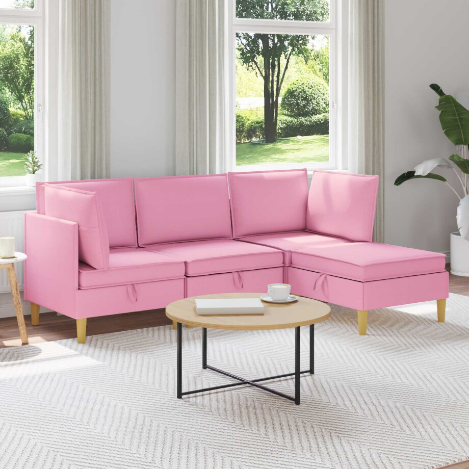 vidaXL Modulaire Sofa Set met Opslag 4 pcs Roze Stof vidaXL Modulaire Sofa Set met Opslag 4 pcs Roze Stof afbeelding 1