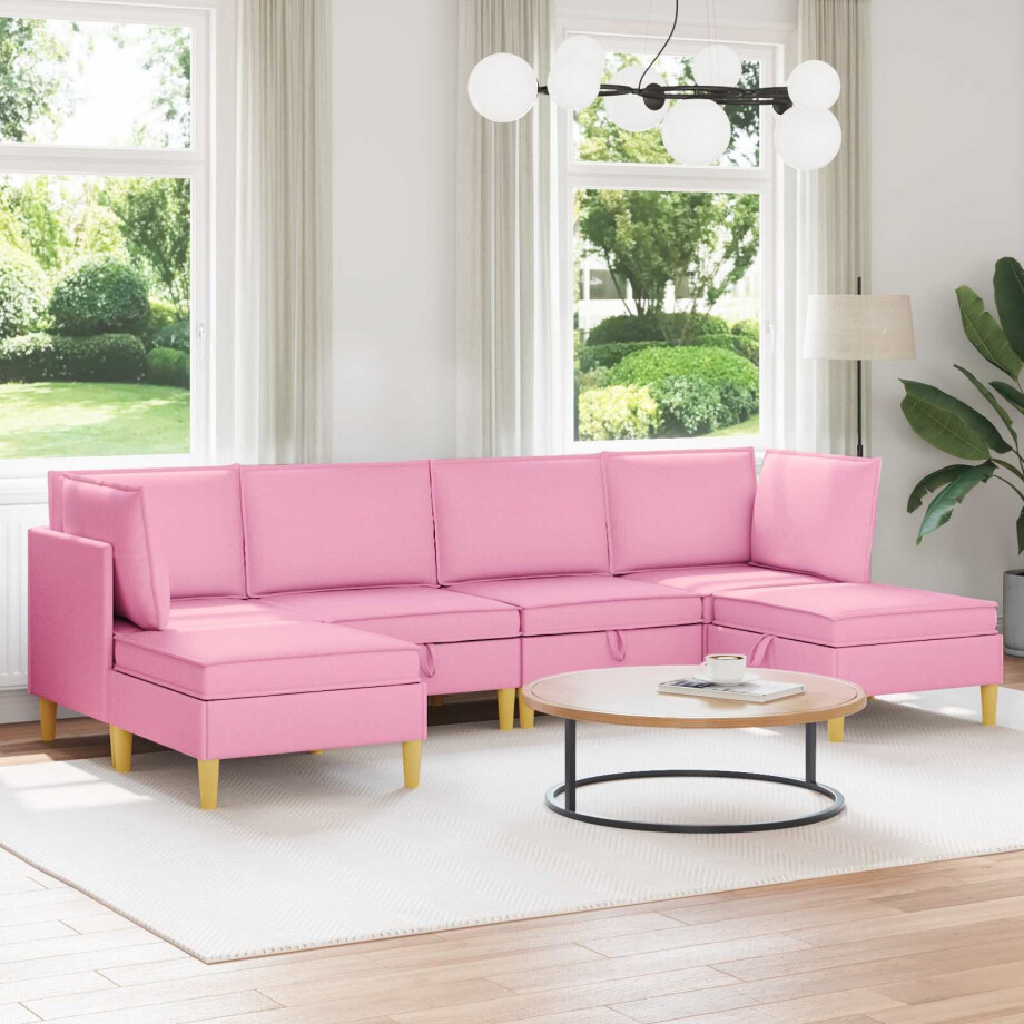 vidaXL Modulaire Sofa Set met Opslag 6 pcs Roze Stof vidaXL Modulaire Sofa Set met Opslag 6 pcs Roze Stof afbeelding 1