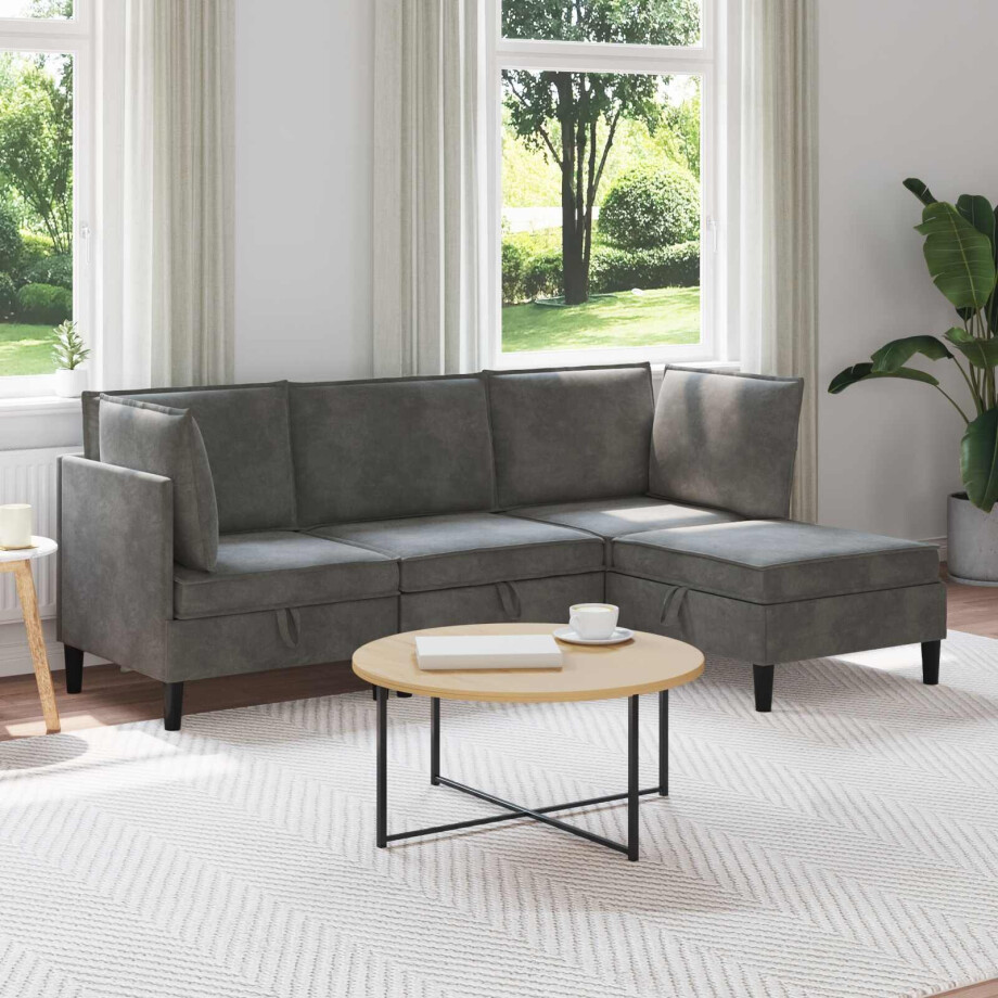vidaXL Woonkamer Meubelset met kussen 4 pcs Donkergrijs Fluweel vidaXL Woonkamer Meubelset met kussen 4 pcs Donkergrijs Fluweel afbeelding 1
