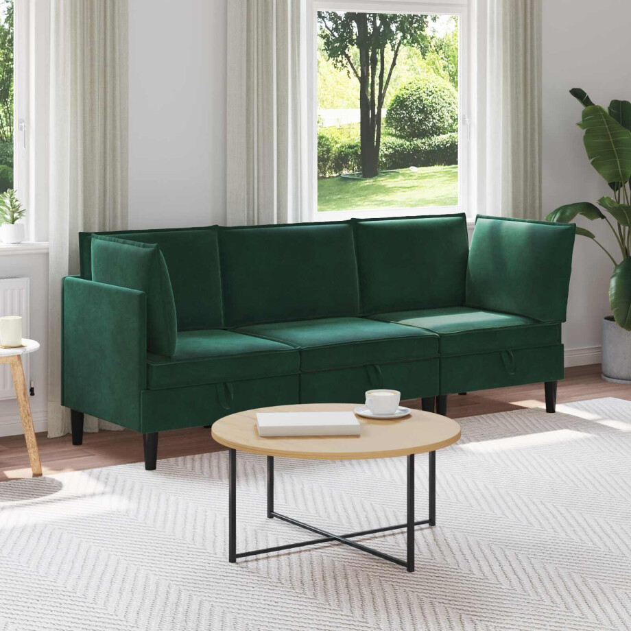vidaXL Woonkamer Meubelset met kussen 3 pcs Donkergroen Fluweel vidaXL Woonkamer Meubelset met kussen 3 pcs Donkergroen Fluweel afbeelding 1