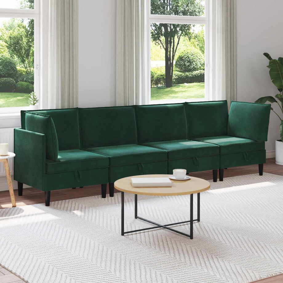 vidaXL Woonkamer Meubelset met kussen 4 pcs Donkergroen Fluweel vidaXL Woonkamer Meubelset met kussen 4 pcs Donkergroen Fluweel afbeelding 1