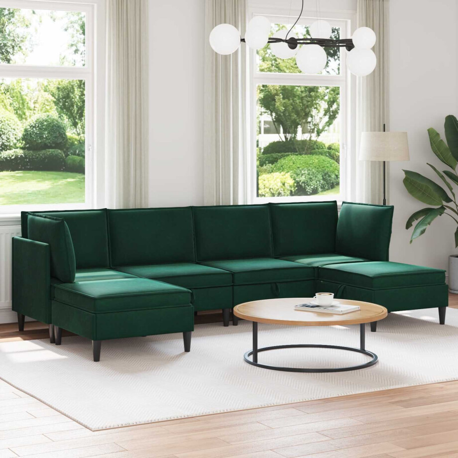 vidaXL Woonkamer Meubelset met kussen 6 pcs Donkergroen Fluweel vidaXL Woonkamer Meubelset met kussen 6 pcs Donkergroen Fluweel afbeelding 1