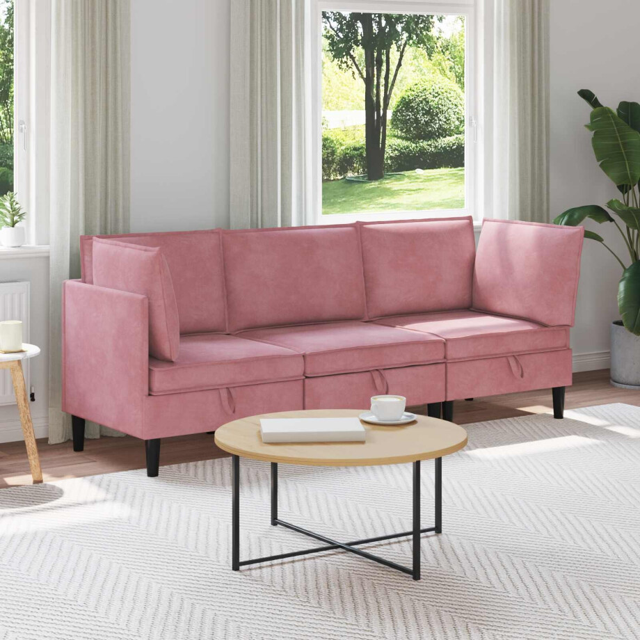 vidaXL Woonkamer Meubelset met kussen met opslag 3 pcs Roze Fluweel vidaXL Woonkamer Meubelset met kussen met opslag 3 pcs Roze Fluweel afbeelding 1