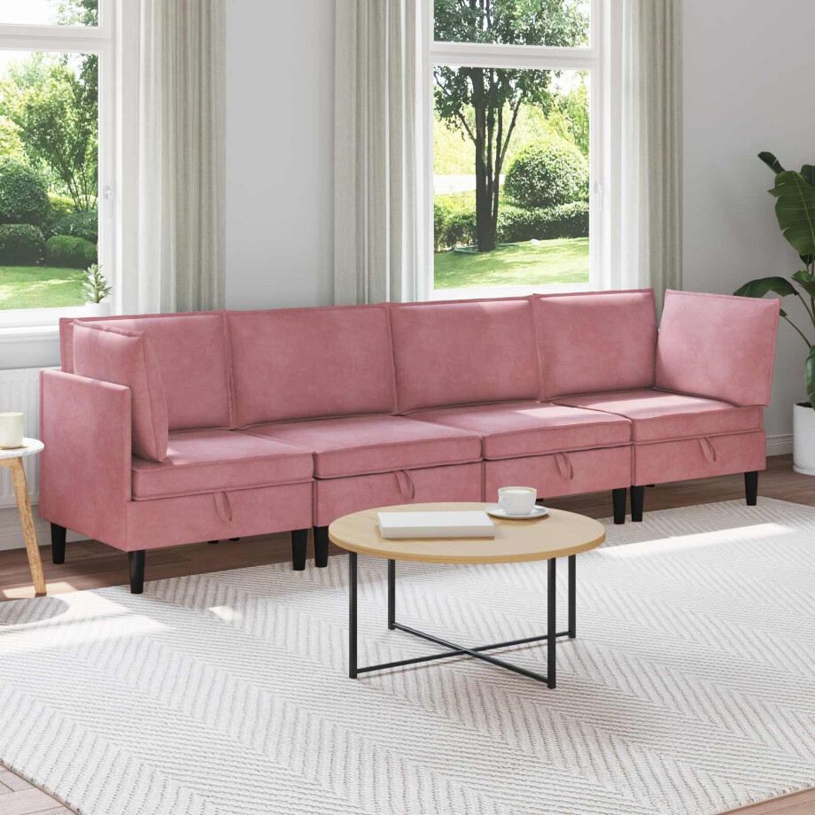 vidaXL Woonkamer Meubelset met kussen met opslag 4 pcs Roze Fluweel vidaXL Woonkamer Meubelset met kussen met opslag 4 pcs Roze Fluweel afbeelding 1