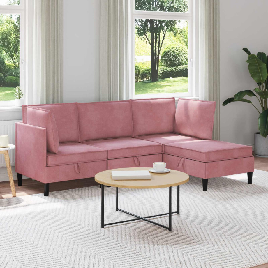 vidaXL Woonkamer Meubelset met kussen met opslag 4 pcs Roze Fluweel vidaXL Woonkamer Meubelset met kussen met opslag 4 pcs Roze Fluweel afbeelding 1