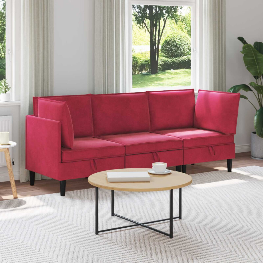 vidaXL Woonkamer Meubelset met kussen 3 pcs Wijnrood Fluweel vidaXL Woonkamer Meubelset met kussen 3 pcs Wijnrood Fluweel afbeelding 1