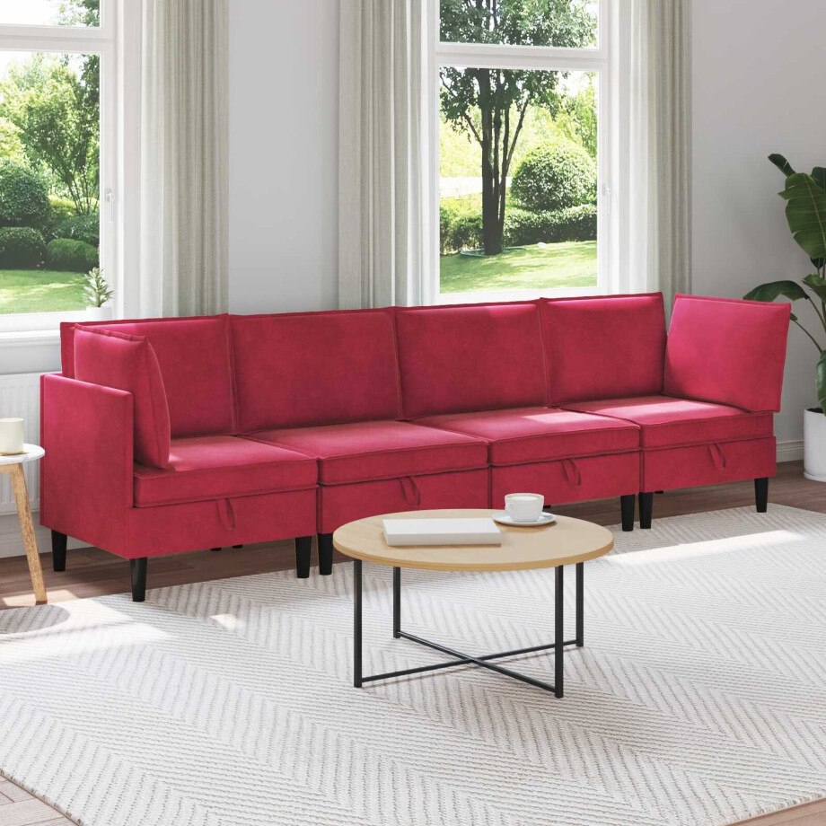 vidaXL Woonkamer Meubelset met kussen 4 pcs Wijnrood Fluweel vidaXL Woonkamer Meubelset met kussen 4 pcs Wijnrood Fluweel afbeelding 1