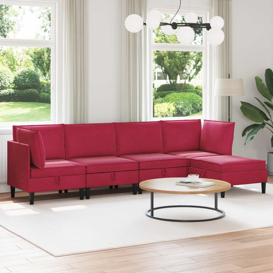 vidaXL Woonkamer Meubelset met kussen 5 pcs Wijnrood Fluweel vidaXL Woonkamer Meubelset met kussen 5 pcs Wijnrood Fluweel afbeelding 1