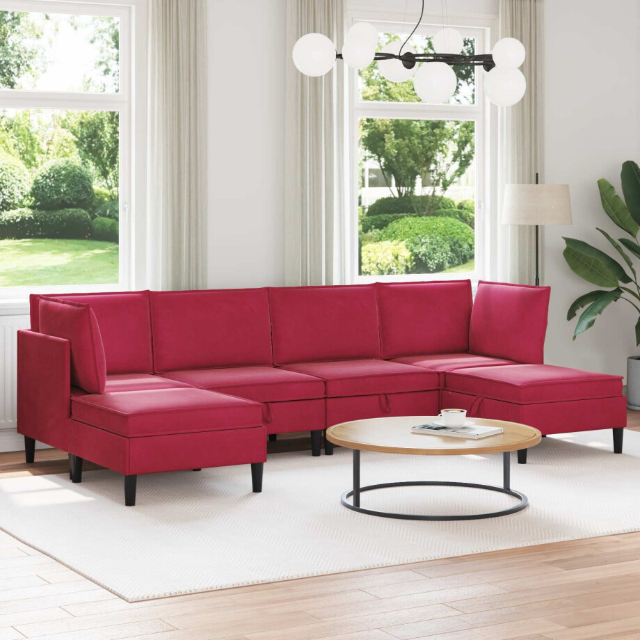 vidaXL Woonkamer Meubelset met kussen 6 pcs Wijnrood Fluweel vidaXL Woonkamer Meubelset met kussen 6 pcs Wijnrood Fluweel afbeelding 1