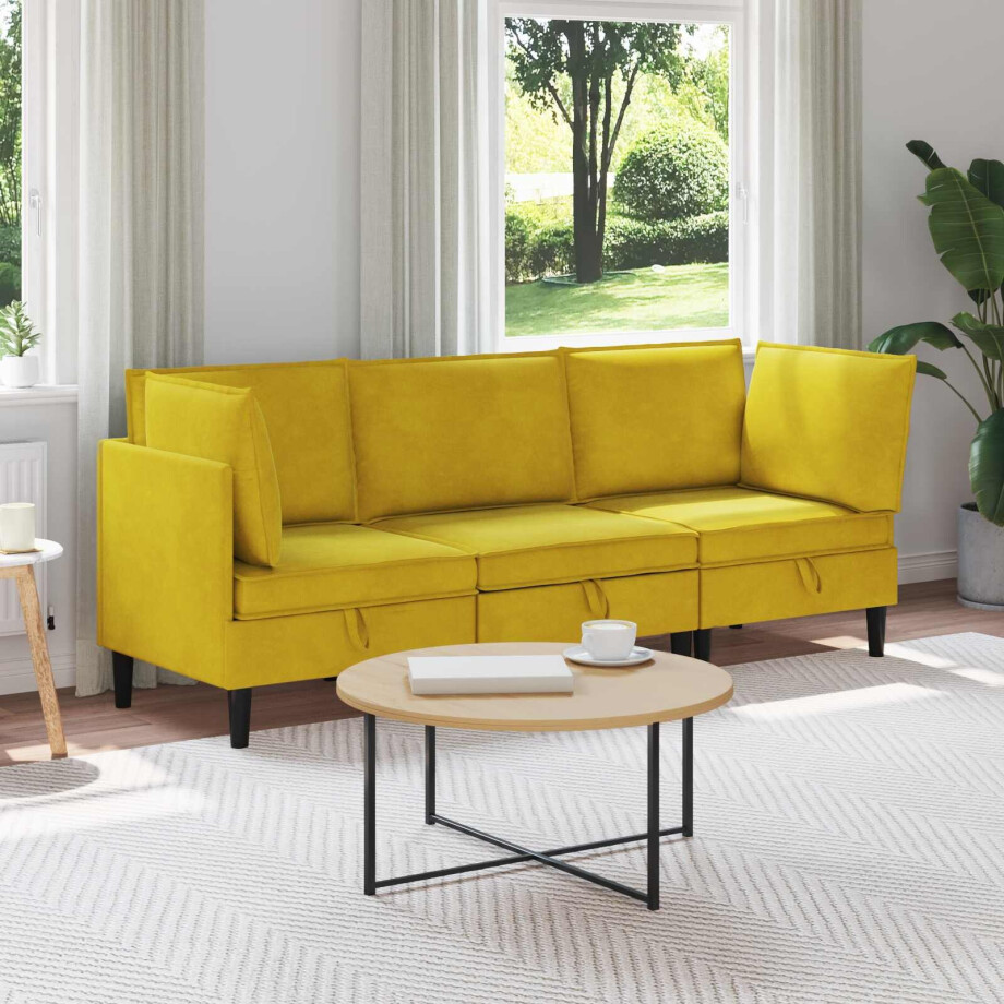 vidaXL Woonkamer Meubelset met kussen met opslag 3 pcs Geel Fluweel vidaXL Woonkamer Meubelset met kussen met opslag 3 pcs Geel Fluweel afbeelding 1