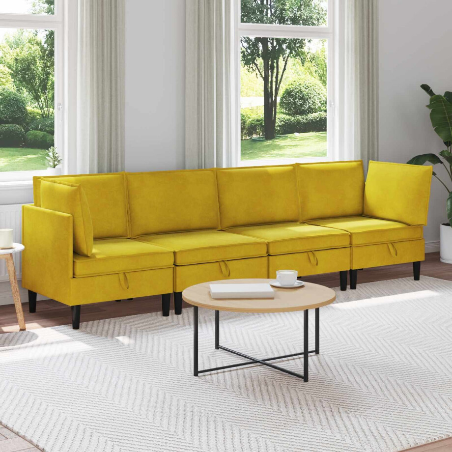 vidaXL Woonkamer Meubelset met kussen met opslag 4 pcs Geel Fluweel vidaXL Woonkamer Meubelset met kussen met opslag 4 pcs Geel Fluweel afbeelding 1