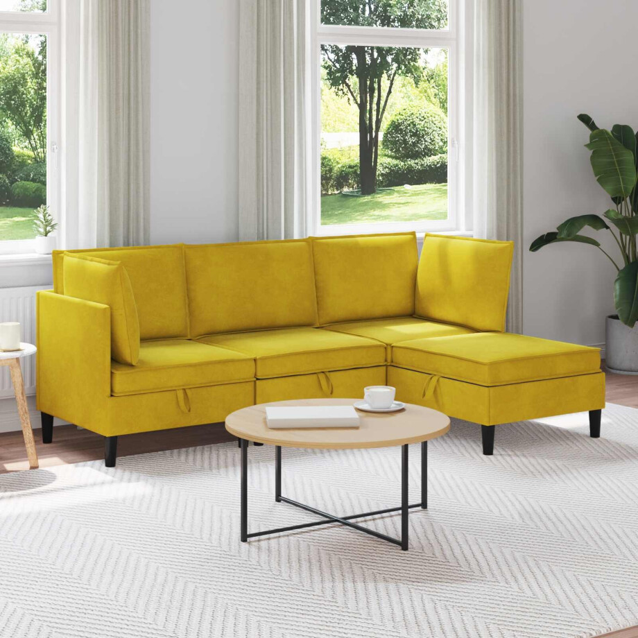 vidaXL Woonkamer Meubelset met kussen met opslag 4 pcs Geel Fluweel vidaXL Woonkamer Meubelset met kussen met opslag 4 pcs Geel Fluweel afbeelding 1