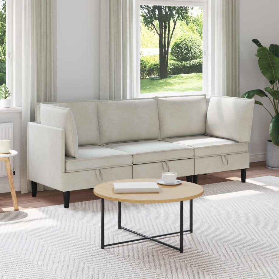 vidaXL Woonkamer Meubelset met kussen 3 pcs Crèmekleurig Fluweel vidaXL Woonkamer Meubelset met kussen 3 pcs Crèmekleurig Fluweel afbeelding 1