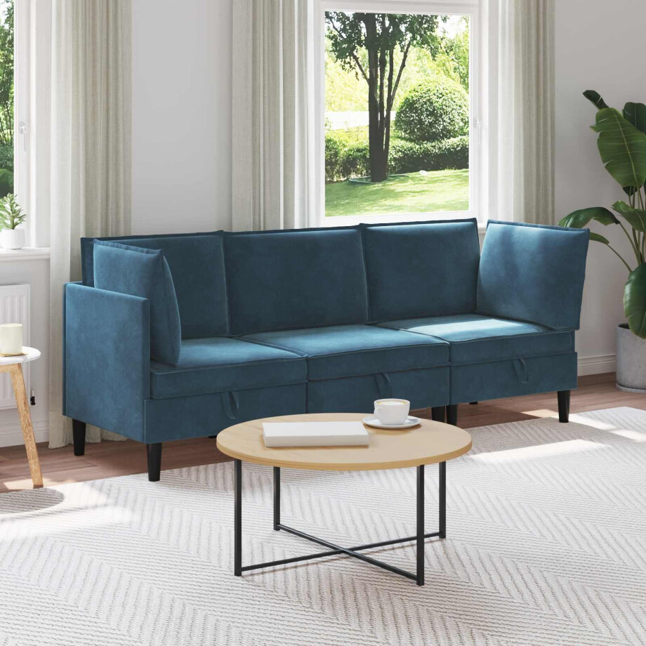 vidaXL Woonkamer Meubelset met kussen met opslag 3 pcs Blauw Fluweel vidaXL Woonkamer Meubelset met kussen met opslag 3 pcs Blauw Fluweel afbeelding 1