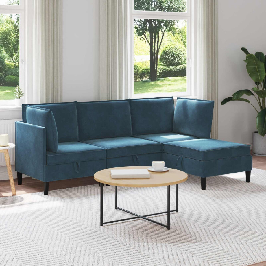 vidaXL Woonkamer Meubelset met kussen met opslag 4 pcs Blauw Fluweel vidaXL Woonkamer Meubelset met kussen met opslag 4 pcs Blauw Fluweel afbeelding 1