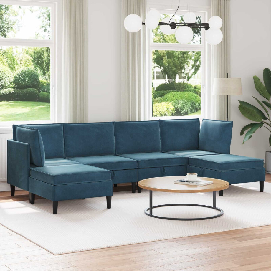 vidaXL Woonkamer Meubelset met kussen met opslag 6 pcs Blauw Fluweel vidaXL Woonkamer Meubelset met kussen met opslag 6 pcs Blauw Fluweel afbeelding 1