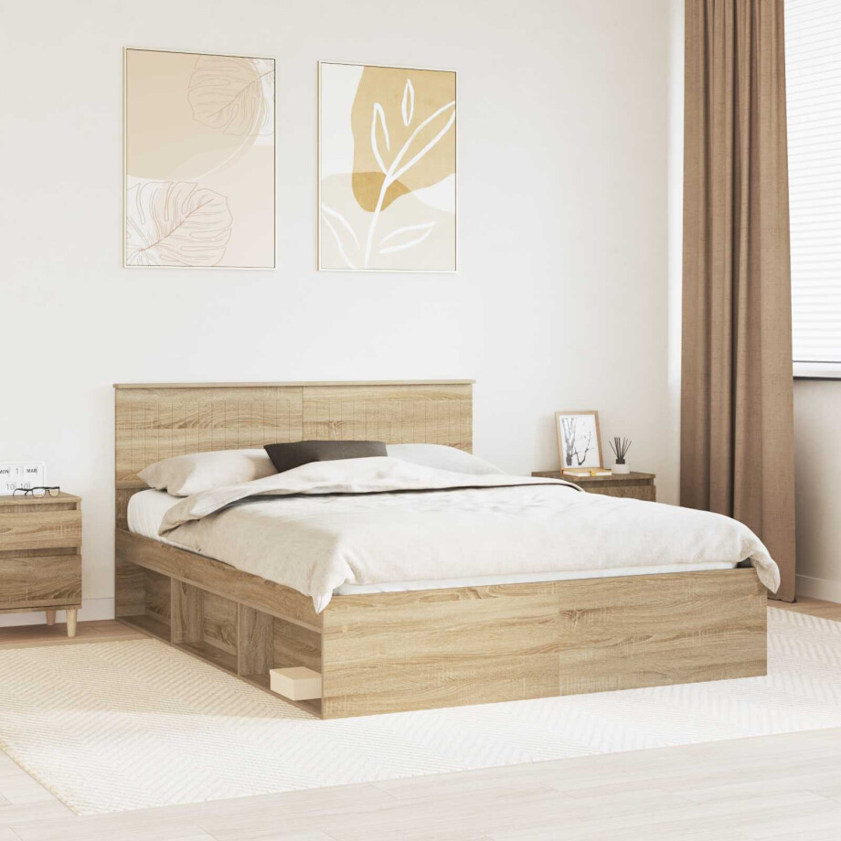 vidaXL Bedframe Sonoma Eiken 150 x 200 cm Massief grenenhout vidaXL Bedframe Sonoma Eiken 150 x 200 cm Massief grenenhout afbeelding 1