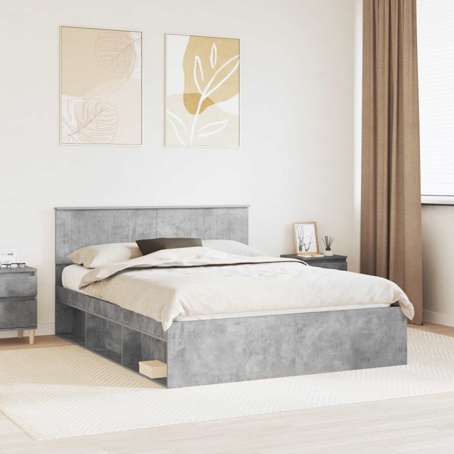 vidaXL Bedframe Concerte Grijs 150 x 200 cm Massief grenenhout afbeelding 1