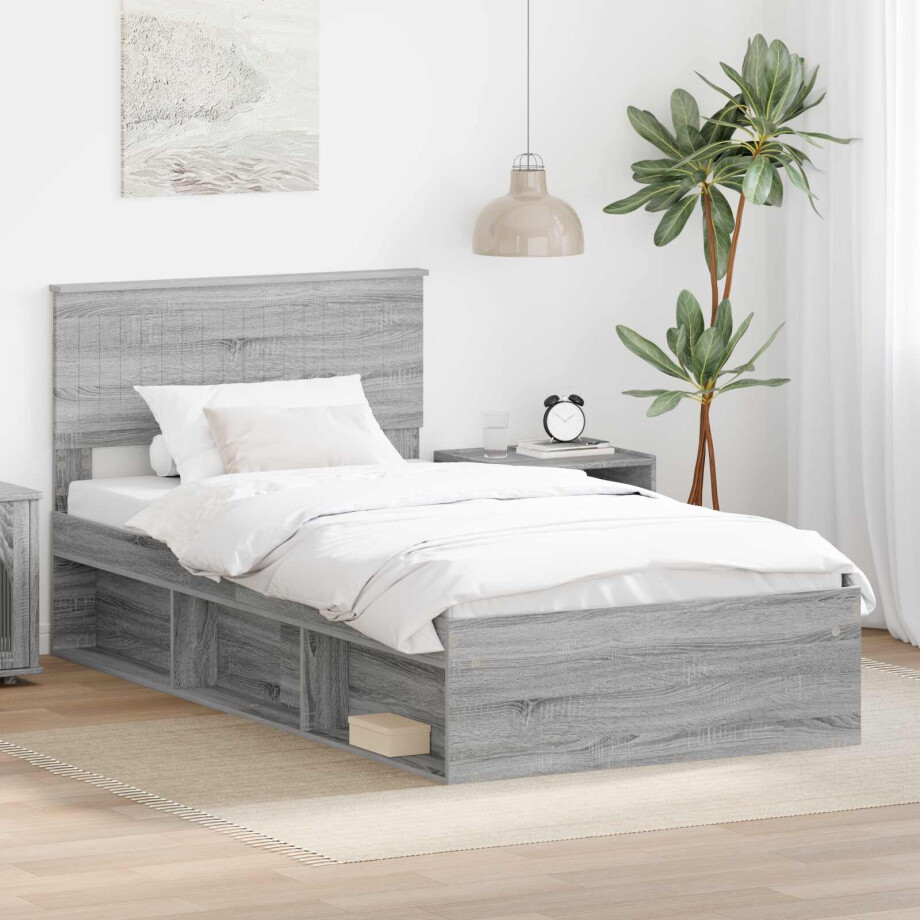 vidaXL Bedframe Grijs Sonoma 100 x 200 cm Massief grenenhout afbeelding 1