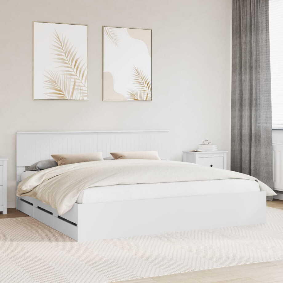 vidaXL Bedframe met lade met opslag Wit 200 x 200 cm Ingenieurshout vidaXL Bedframe met lade met opslag Wit 200 x 200 cm Ingenieurshout afbeelding 1