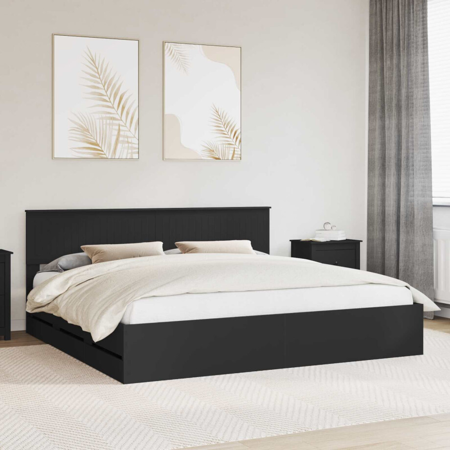 vidaXL Bedframe met lade met opslag Zwart 200 x 200 cm Ingenieurshout vidaXL Bedframe met lade met opslag Zwart 200 x 200 cm Ingenieurshout afbeelding 1
