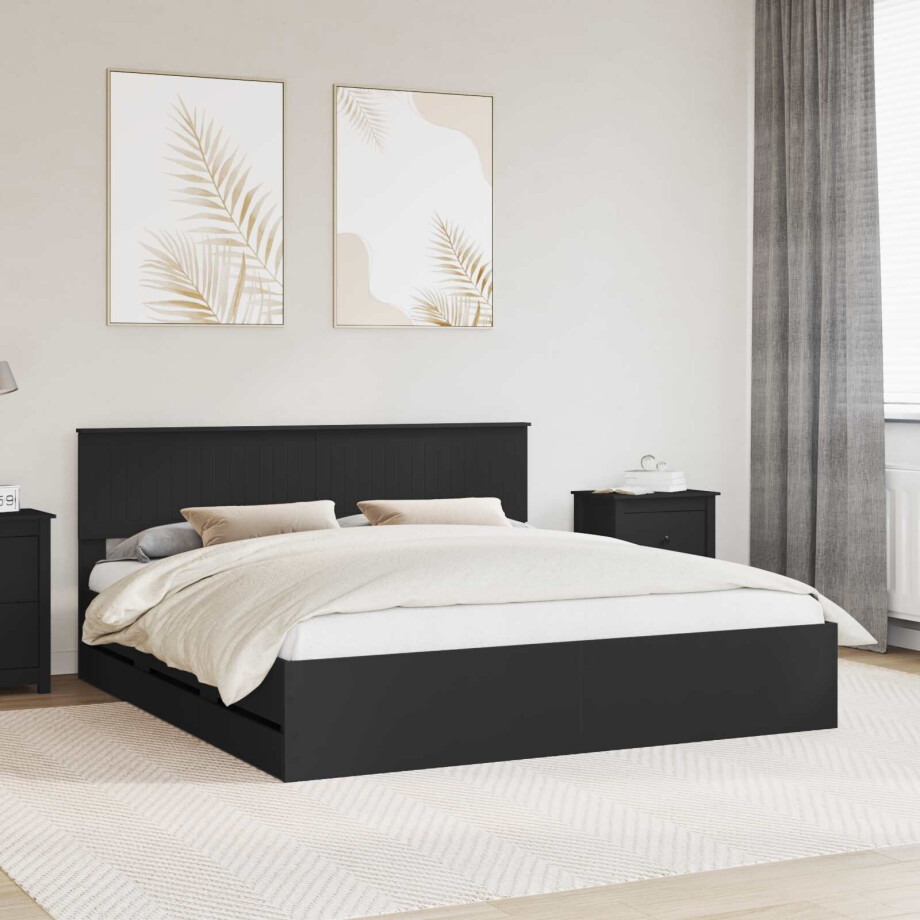 vidaXL Bedframe met lade met opslag Zwart 180 x 200 cm Ingenieurshout vidaXL Bedframe met lade met opslag Zwart 180 x 200 cm Ingenieurshout afbeelding 1