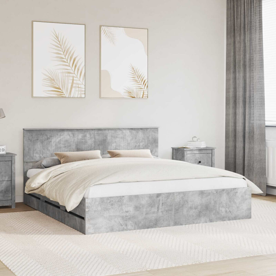vidaXL Bedframe met lade Beton Grijs 180 x 200 cm Ingenieurshout afbeelding 1