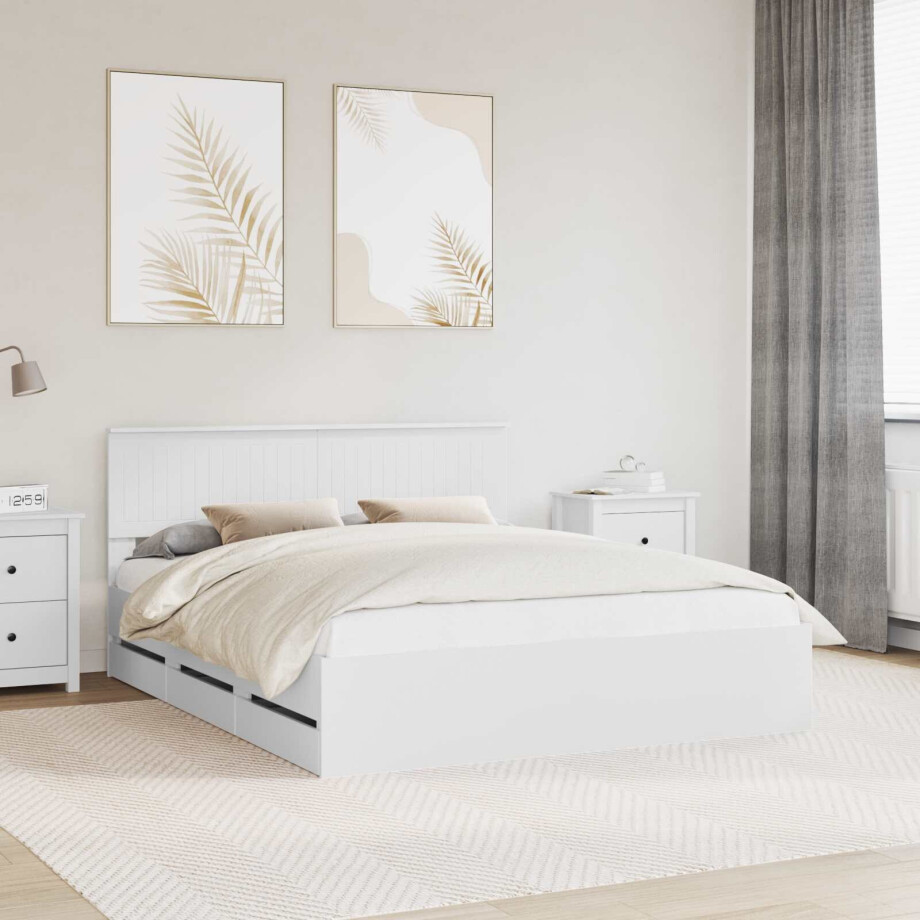 vidaXL Bedframe met lade met opslag Wit 160 x 200 cm Ingenieurshout vidaXL Bedframe met lade met opslag Wit 160 x 200 cm Ingenieurshout afbeelding 1
