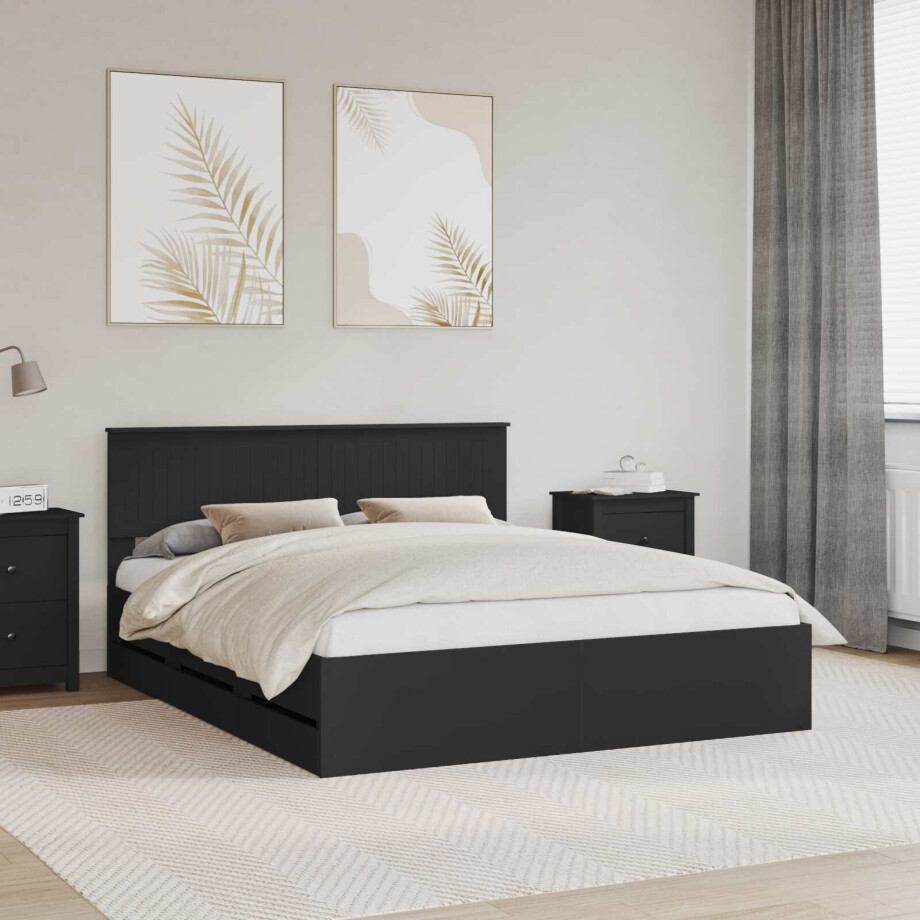 vidaXL Bedframe met lade met opslag Zwart 160 x 200 cm Ingenieurshout vidaXL Bedframe met lade met opslag Zwart 160 x 200 cm Ingenieurshout afbeelding 1