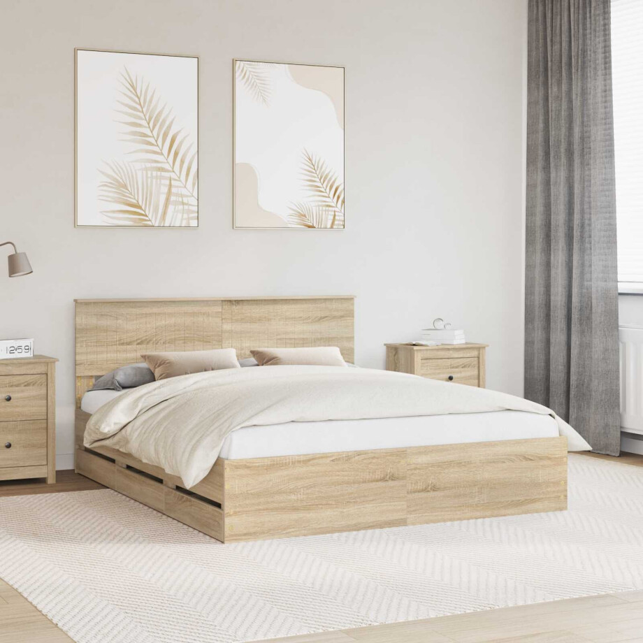 vidaXL Bedframe met lade Sonoma Eiken 160 x 200 cm Ingenieurshout vidaXL Bedframe met lade Sonoma Eiken 160 x 200 cm Ingenieurshout afbeelding 1