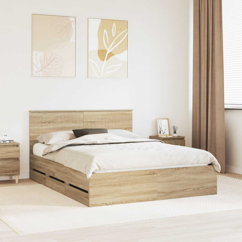 vidaXL Bedframe met lade Sonoma Eiken 150 x 200 cm Ingenieurshout vidaXL Bedframe met lade Sonoma Eiken 150 x 200 cm Ingenieurshout afbeelding 1
