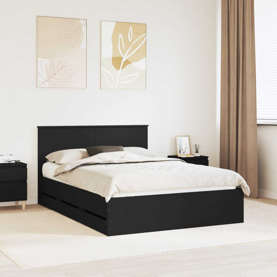 vidaXL Bedframe met lade met opslag Zwart 140 x 190 cm Ingenieurshout vidaXL Bedframe met lade met opslag Zwart 140 x 190 cm Ingenieurshout afbeelding 1