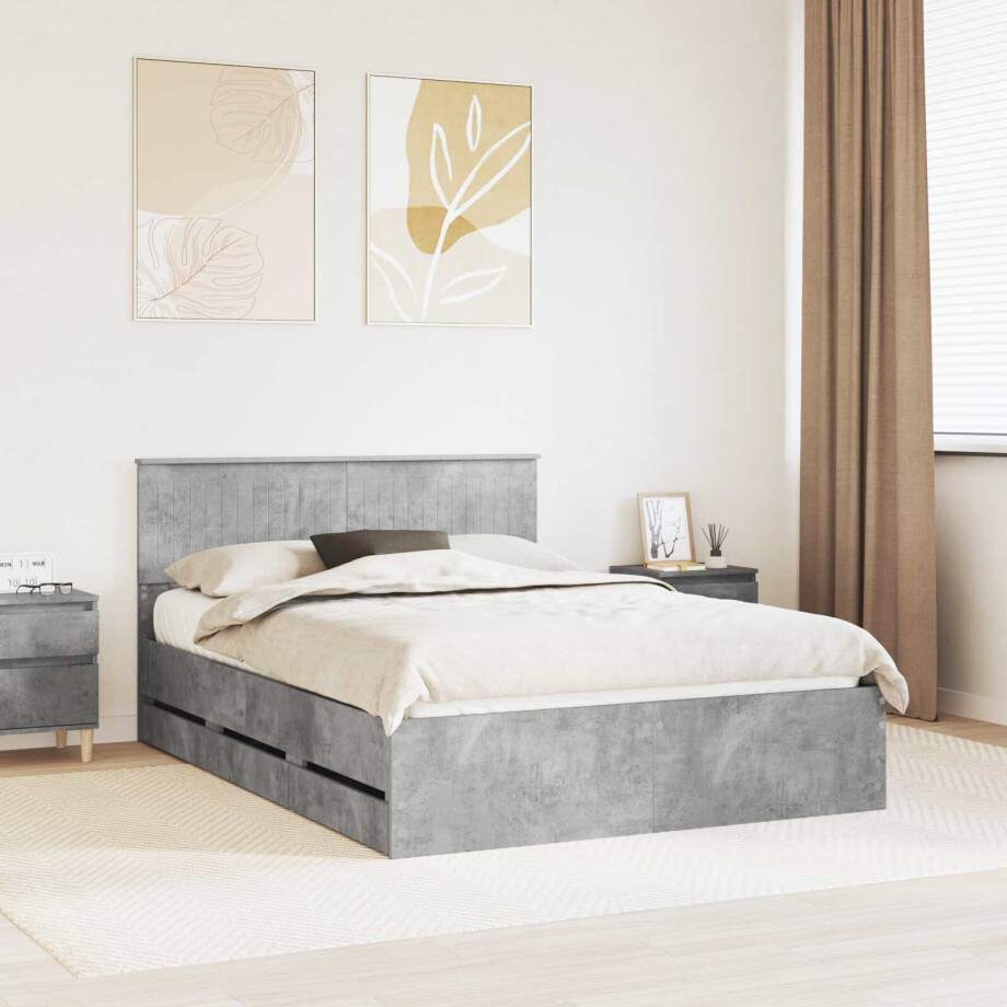 vidaXL Bedframe met lade Beton Grijs 140 x 190 cm Ingenieurshout vidaXL Bedframe met lade Beton Grijs 140 x 190 cm Ingenieurshout afbeelding 1