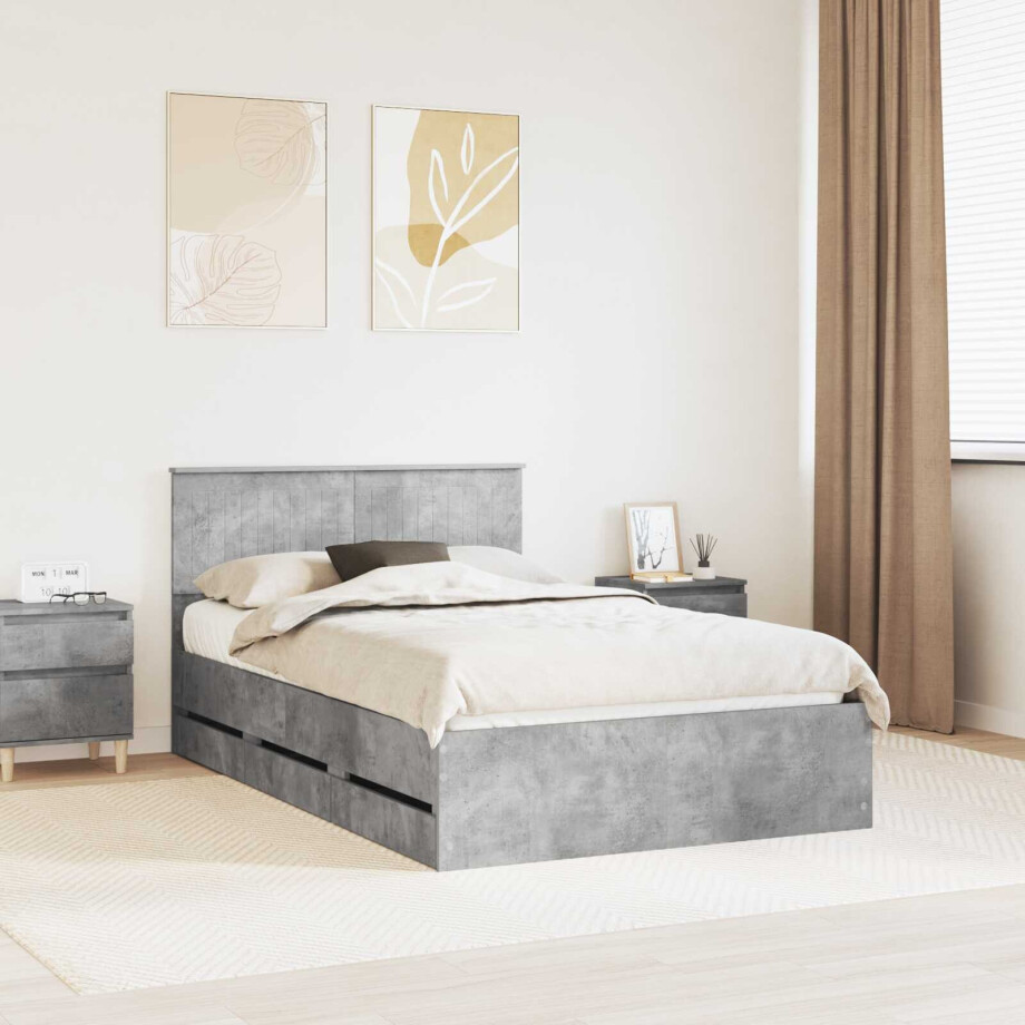 vidaXL Bedframe met lade Beton Grijs 120 x 190 cm Ingenieurshout afbeelding 1