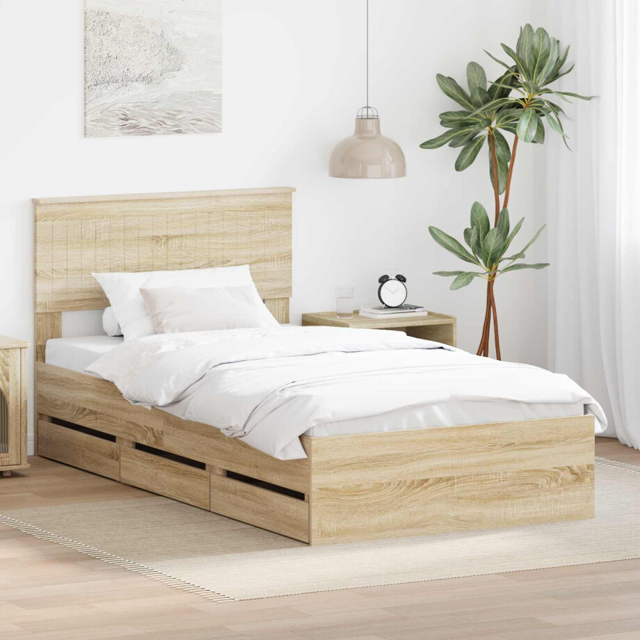 vidaXL Bedframe met lade Sonoma Eiken 100 x 200 cm Ingenieurshout afbeelding 1