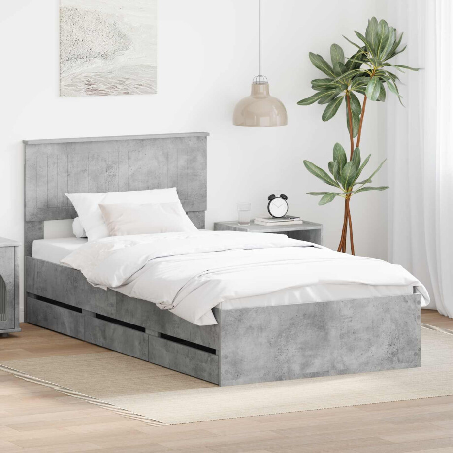 vidaXL Bedframe met lade Beton Grijs 100 x 200 cm Ingenieurshout afbeelding 1